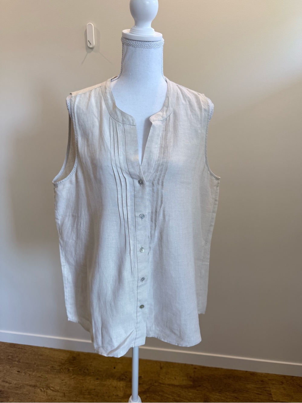 Blue Saks Fifth Avenue 100% Linen Sleeveless Top Coastal Lagenlook size XL